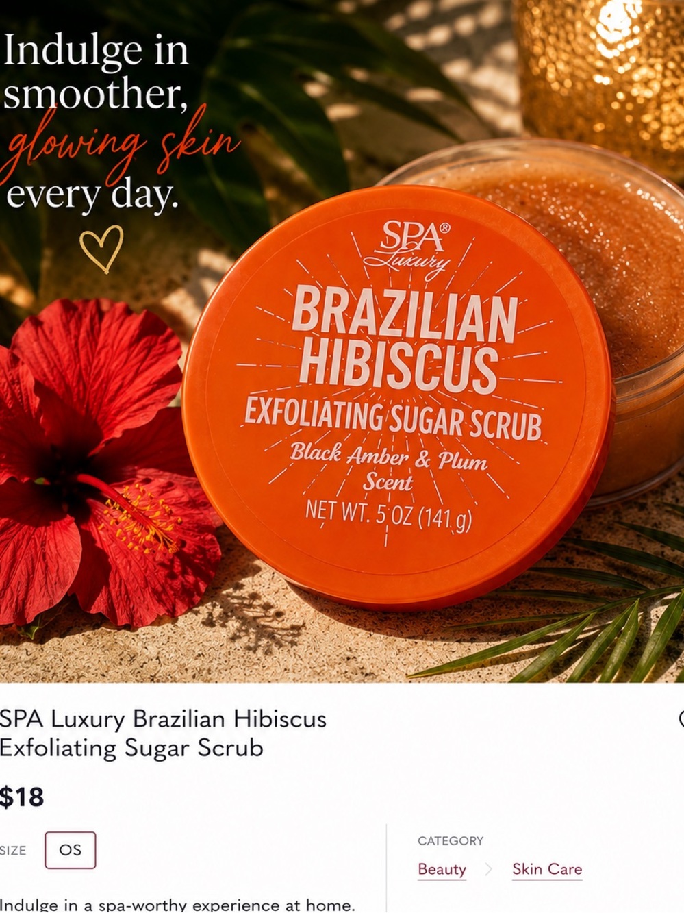 SPA Luxury Brazilian Hibiscus Exfoliating Sugar Scrub Black Amber Plum 5 oz